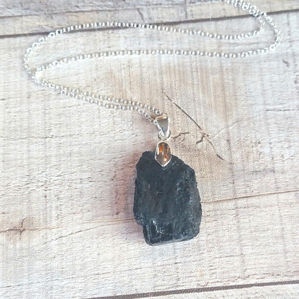 Black Tourmaline Necklace Natural Stone Pendant